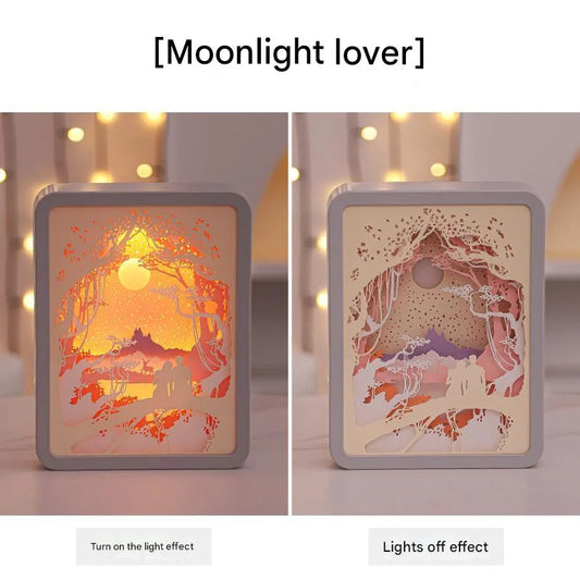 Moonlight Lovers 3D Paper Carving Night Light - USB