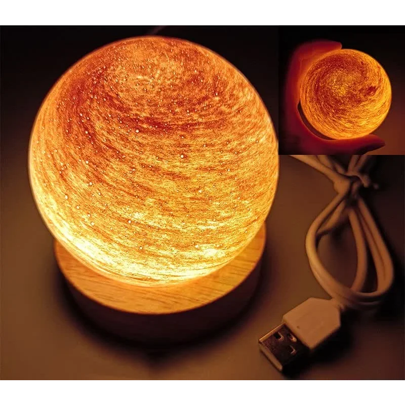 Morning Glow LED Planet Night Light with Wooden Base USB