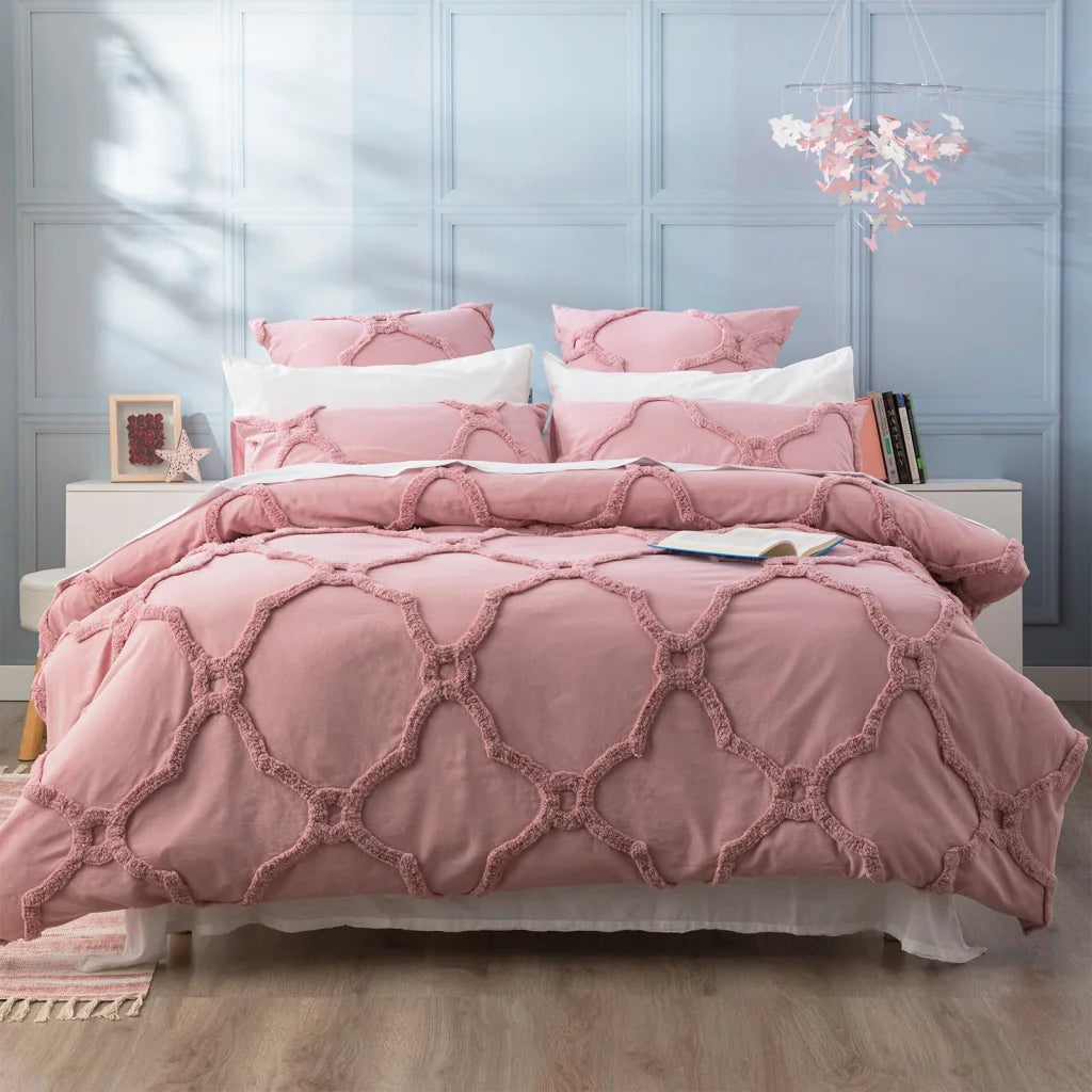 Moroccan 100% Cotton Chenille Vintage Washed Tufted Blush