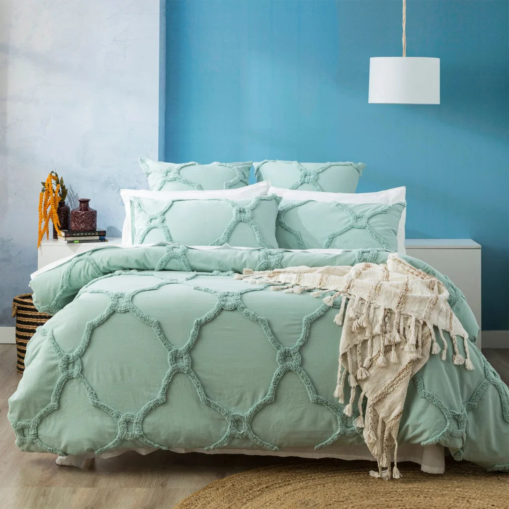 Moroccan 100% Cotton Chenille Vintage Washed Tufted Sage