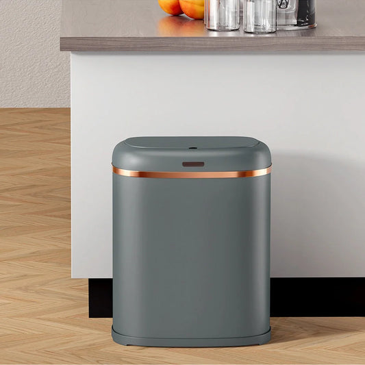 Grey 38l motion sensor bin with key surfaces and edge shape