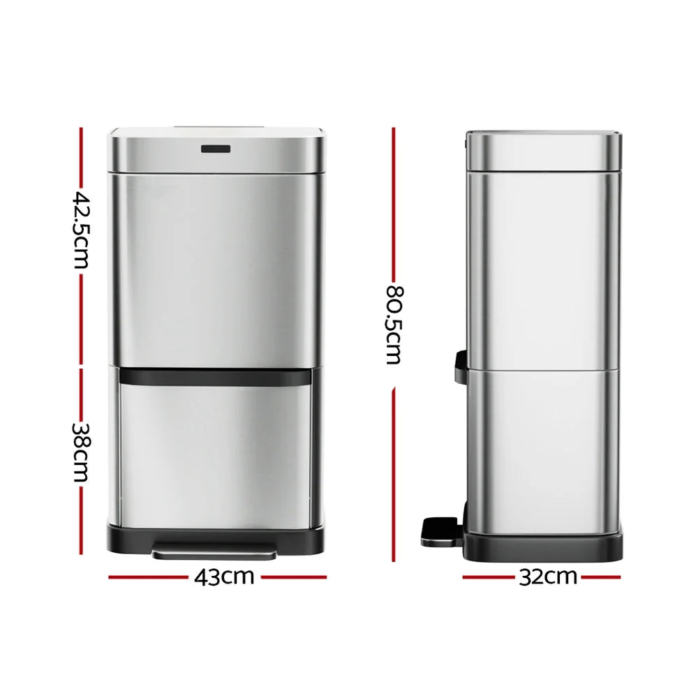Motion Sensor Bin 70L Pedal Automatic Silver devanti