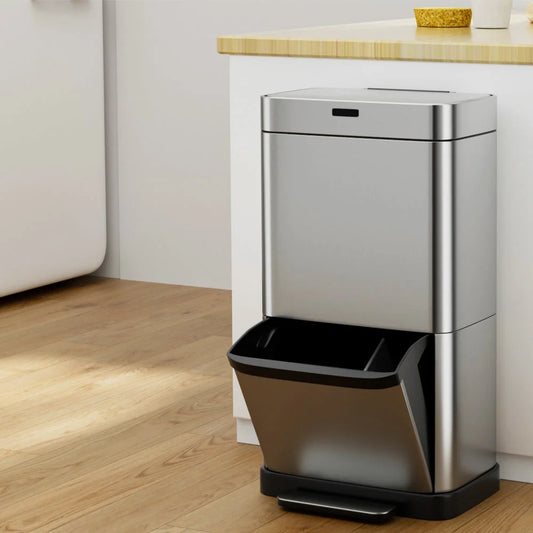Silver stainless steel motion sensor bin with 70l pedal automatic bins