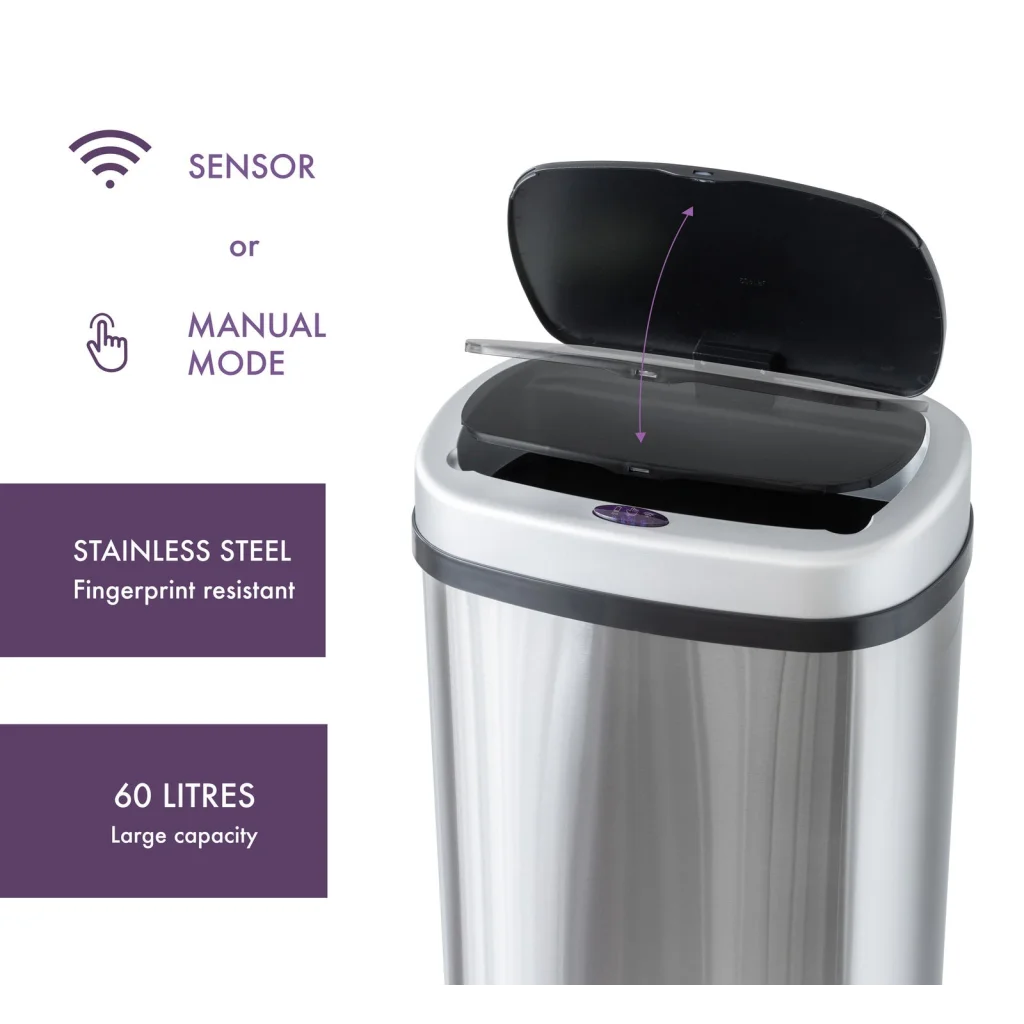 Motion Sensor Rubbish Bin 60L Stainless Steel 791
