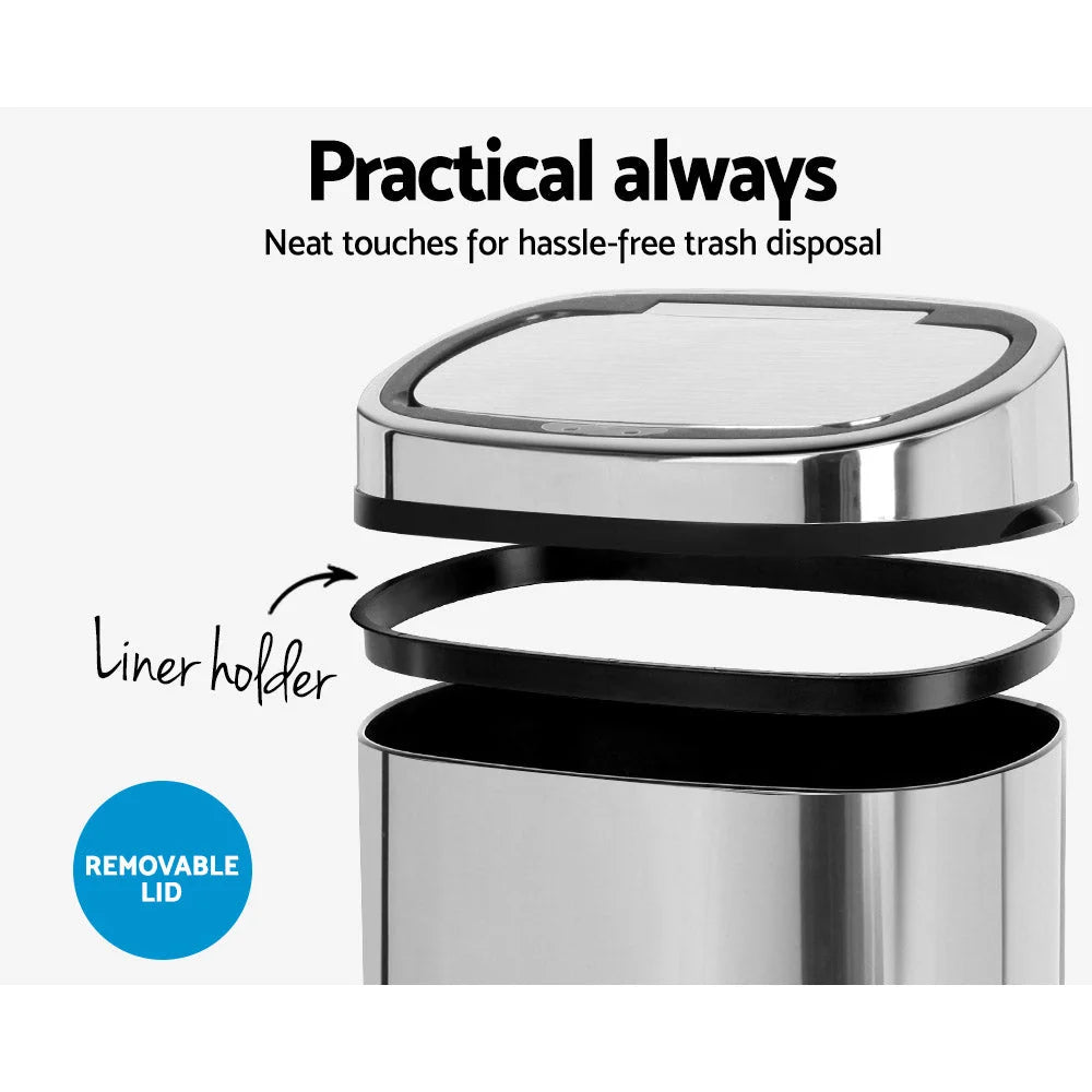 Motion Sensor Rubbish Bin 68L Stainless Steel - Kitchen Bins
