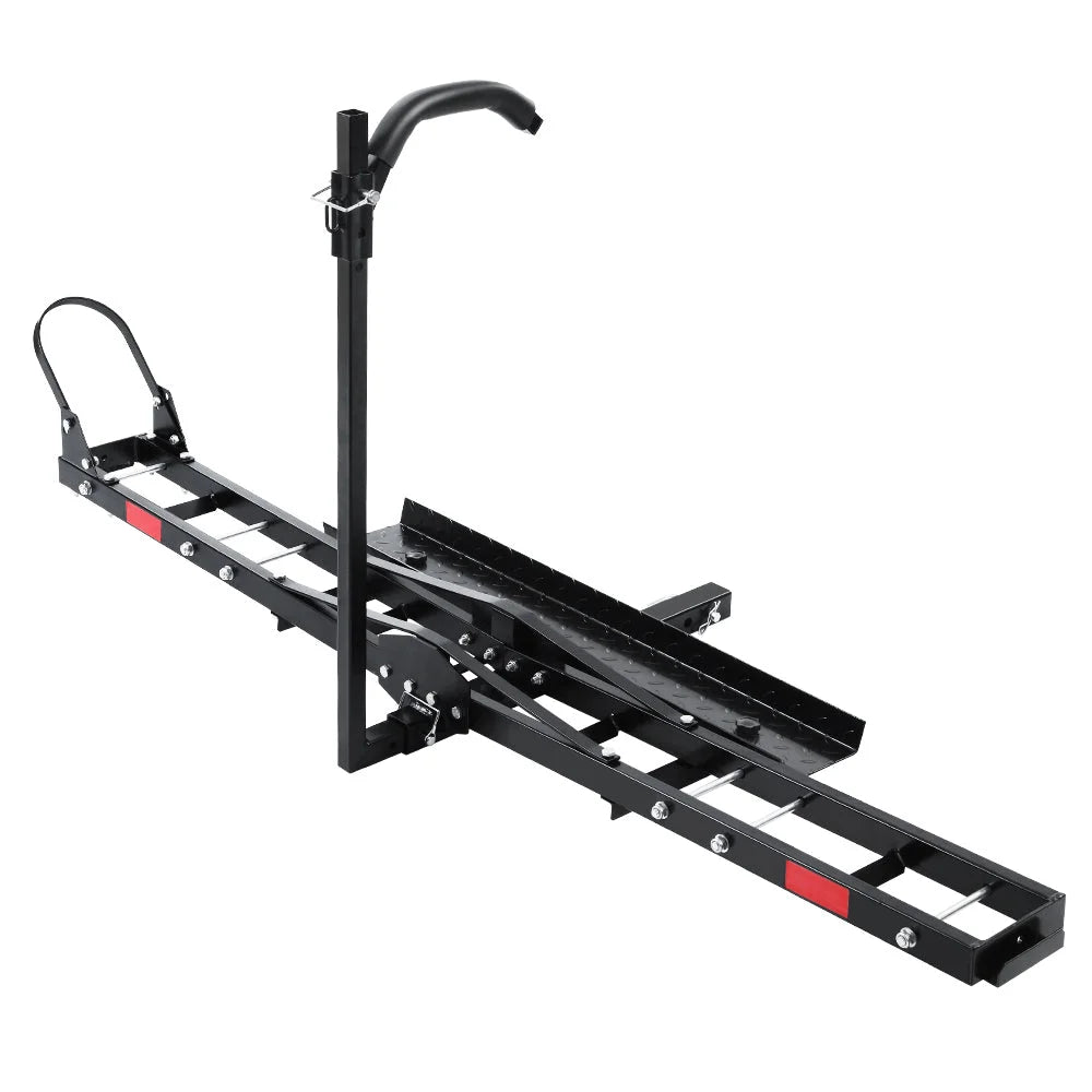 Steel motorcycle carrier rack with slim posts and mounting brackets