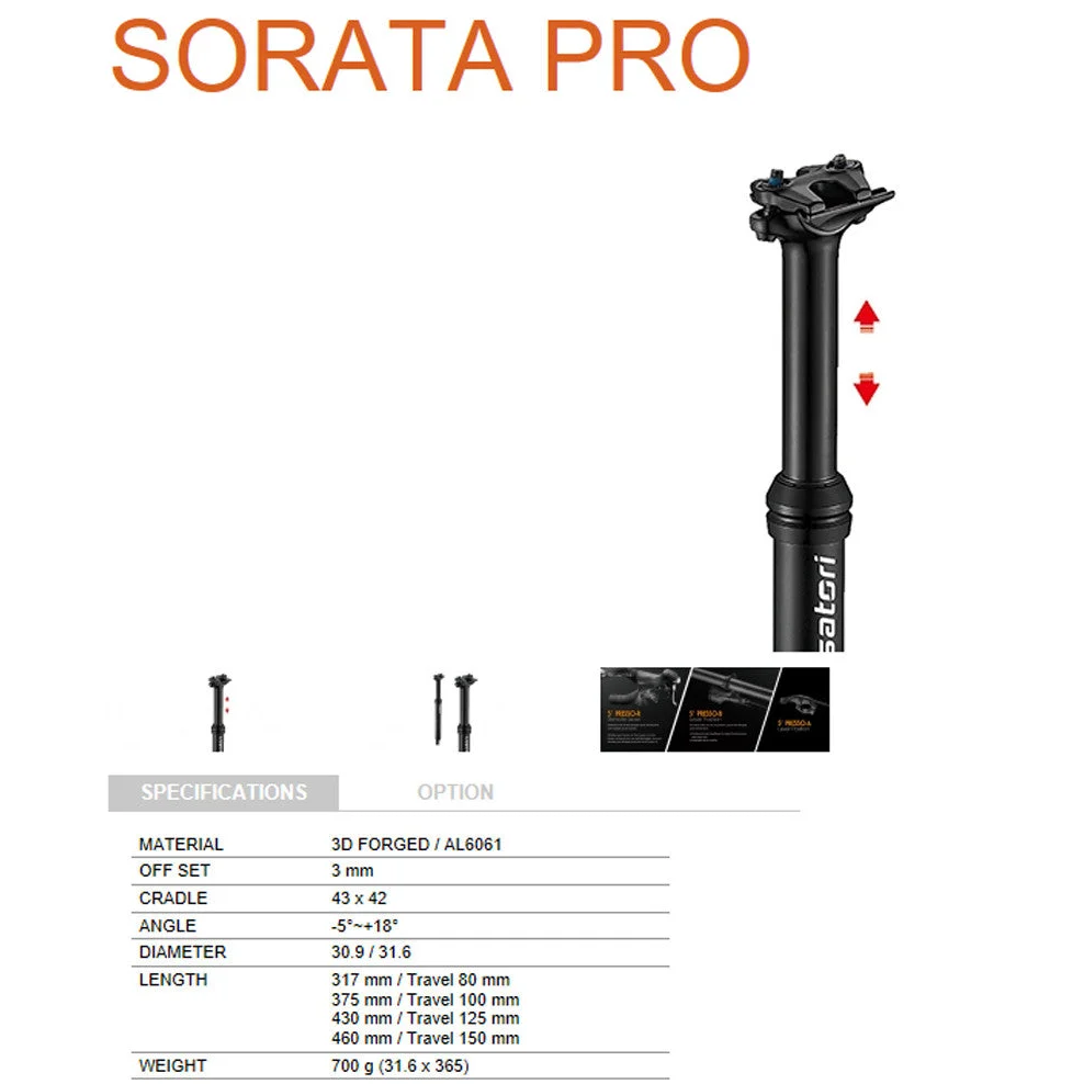 Mountain Bike Seatpost Dropper Satori Pro Adjustable