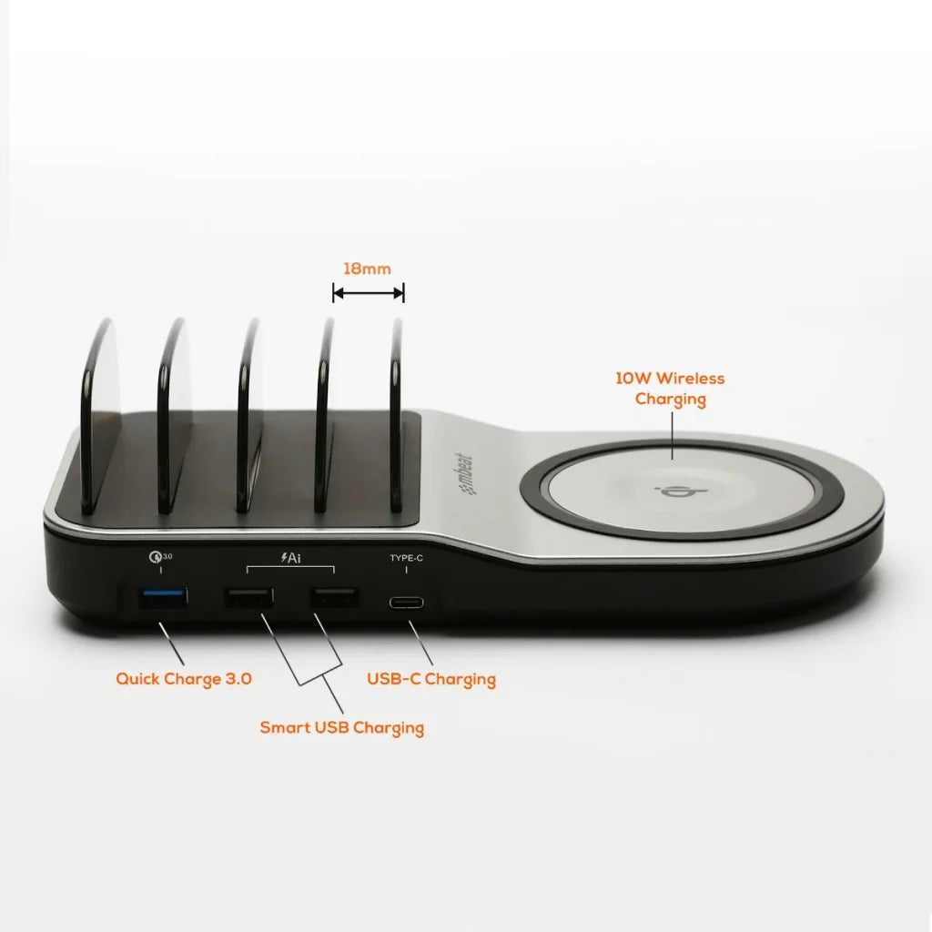 Multi-Device USB & Wireless Charging Dock 50W Qi Certified