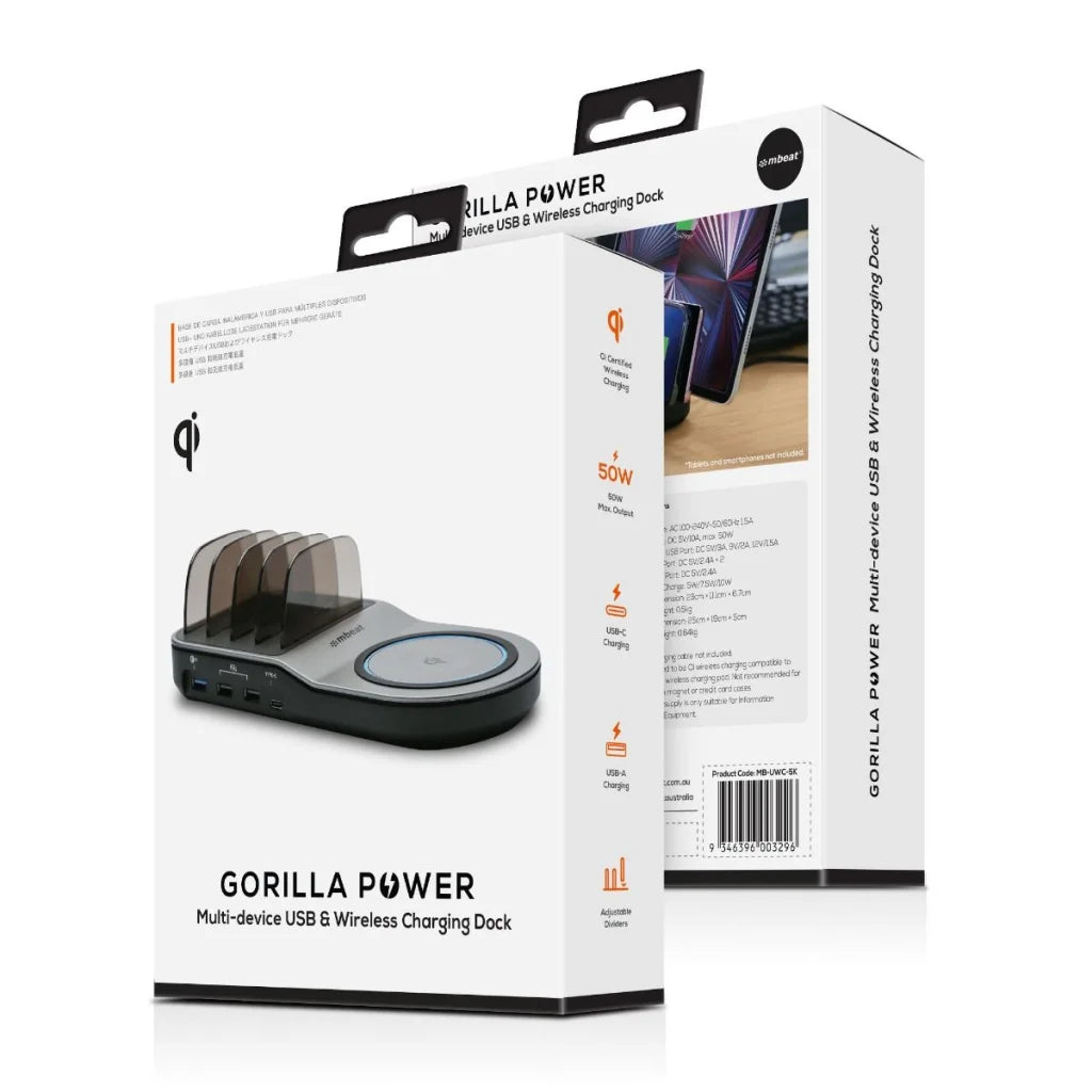 Multi-Device USB & Wireless Charging Dock 50W Qi Certified