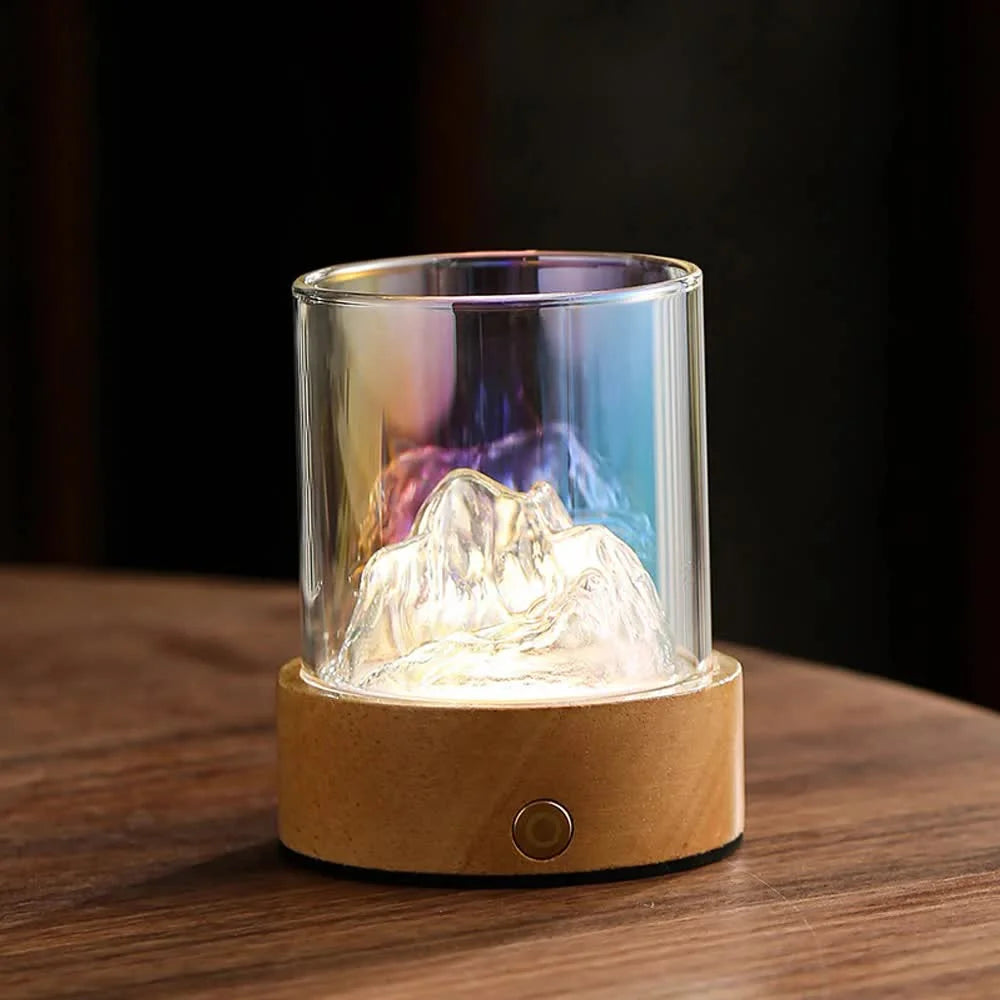 Multicolor LED Glass Night Light with Mountain Design USB