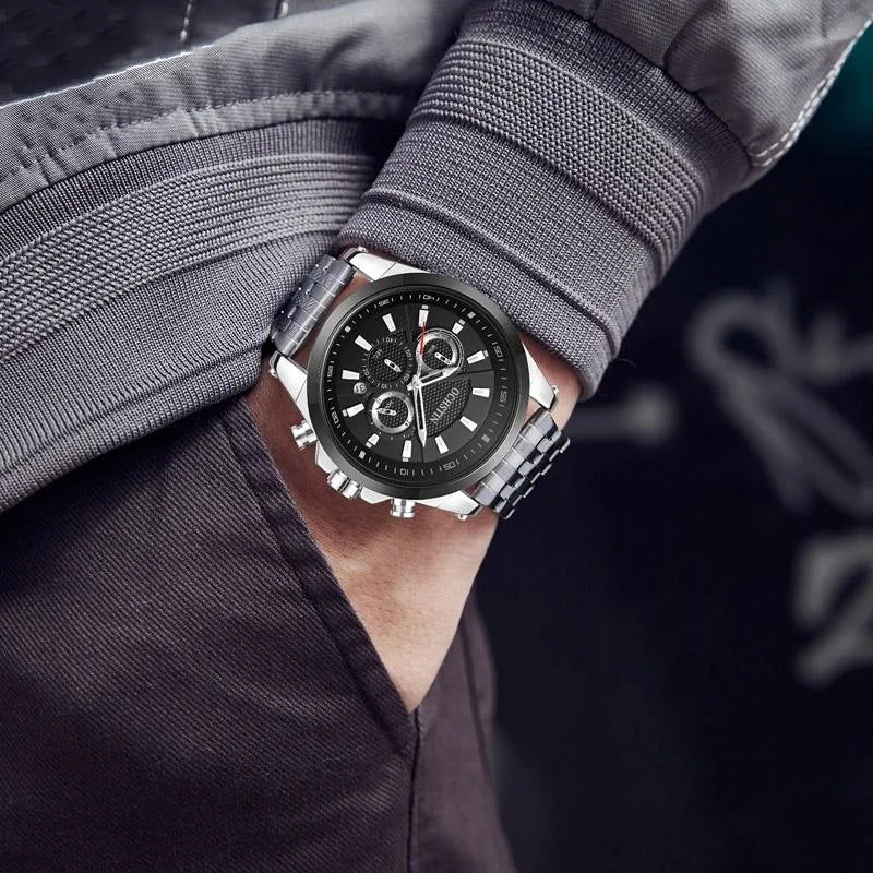 Multifunctional Steel Strap Men Watch - Fashionable Quartz
