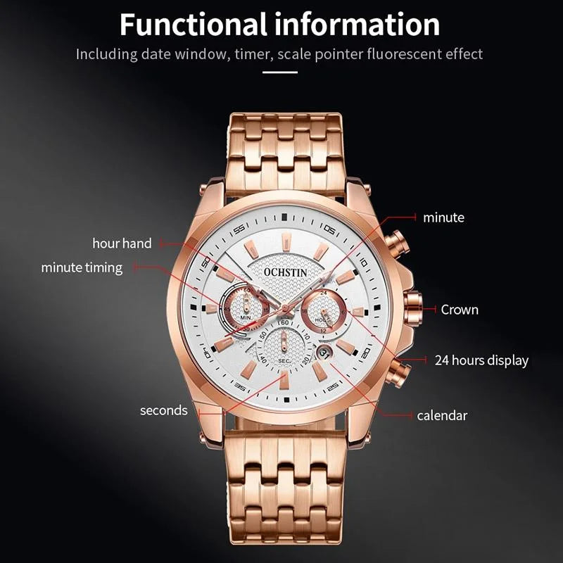 Multifunctional Steel Strap Men Watch - Fashionable Quartz