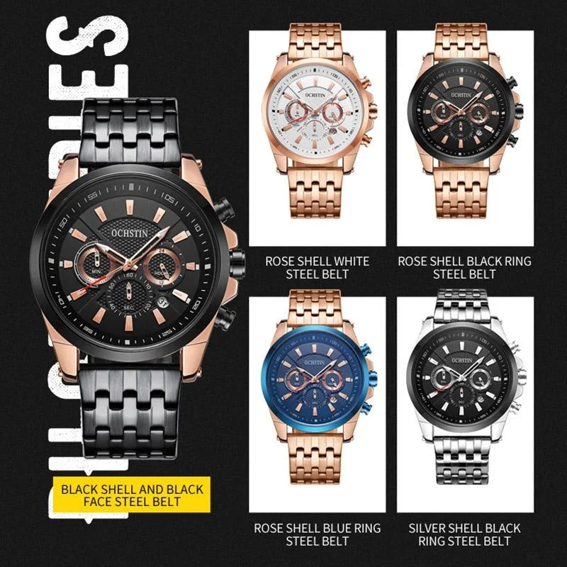 Multifunctional Steel Strap Men Watch - Fashionable Quartz