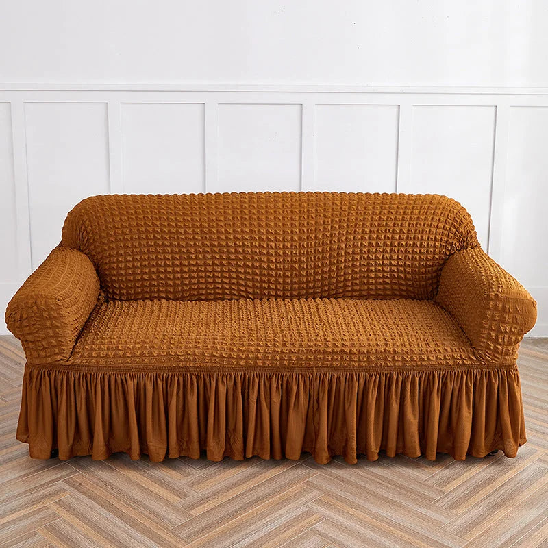 Mustard Yellow Three-person Sofa Bubble Gauze Sofa Cover