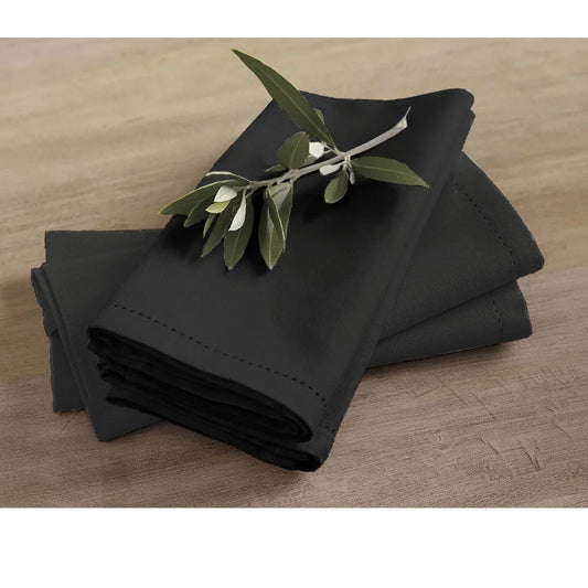 Napkins Rans Set of 4 Cotton Hemstitch - Black - Home &