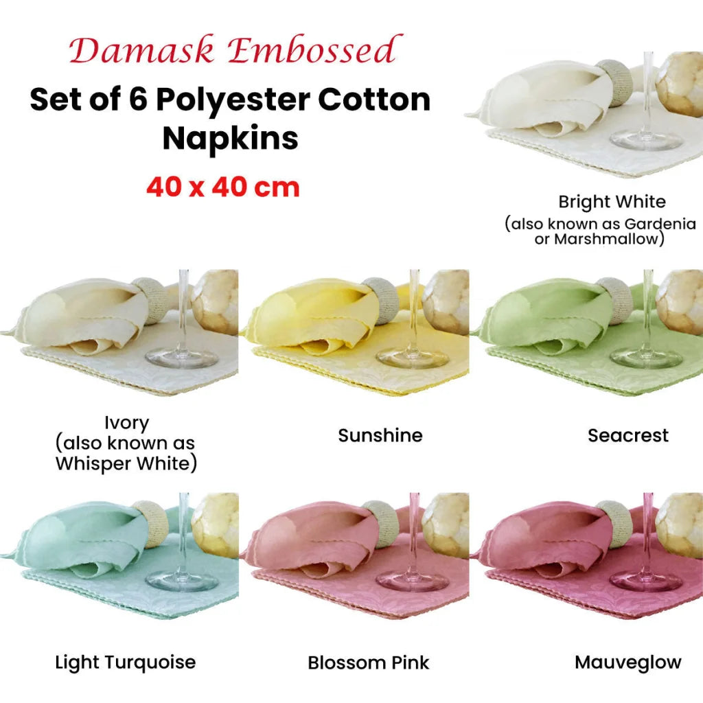 Napkins Set of 6 Damask Embossed Polyester Cotton Bright