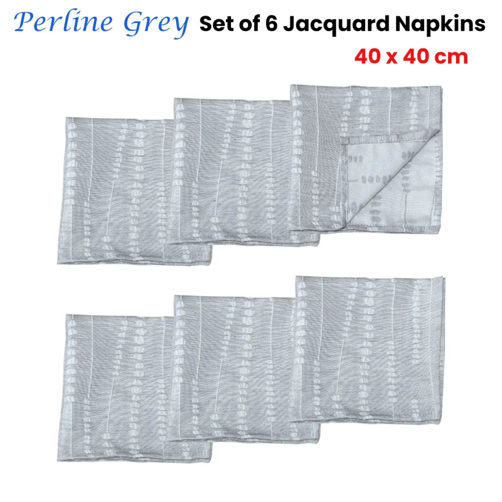 Napkins Set of 6 Jacquard Perline Grey 40 x 40 cm - Home &