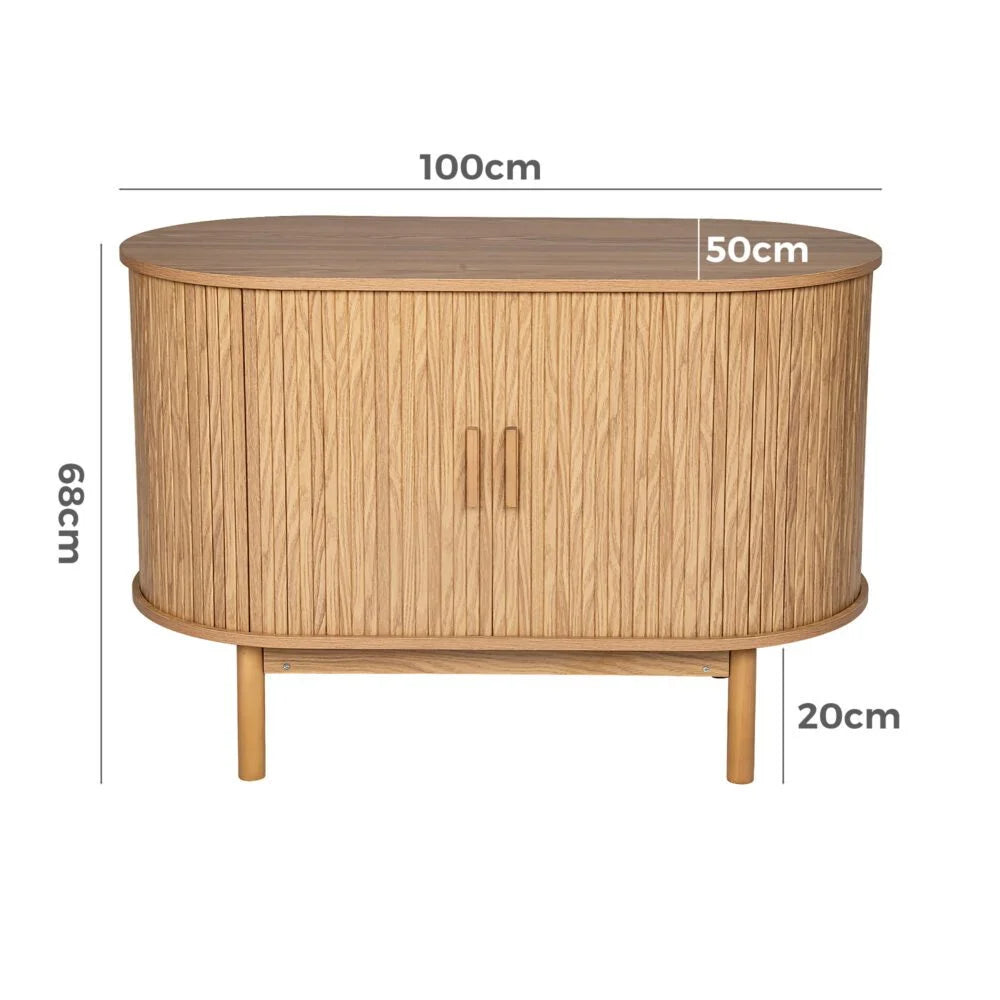 Natural Wood Ribbed Sideboard Cabinet - Furniture