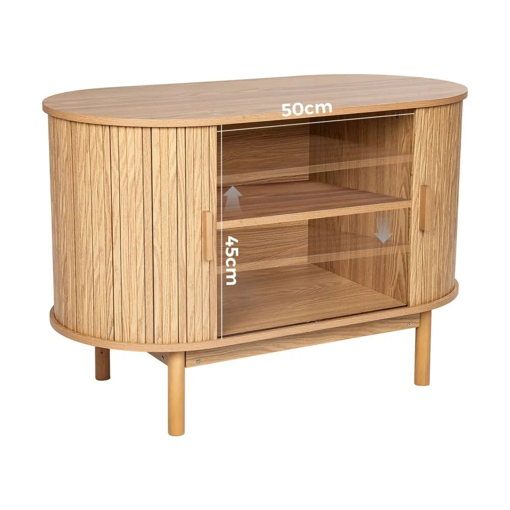 Natural Wood Ribbed Sideboard Cabinet - Furniture