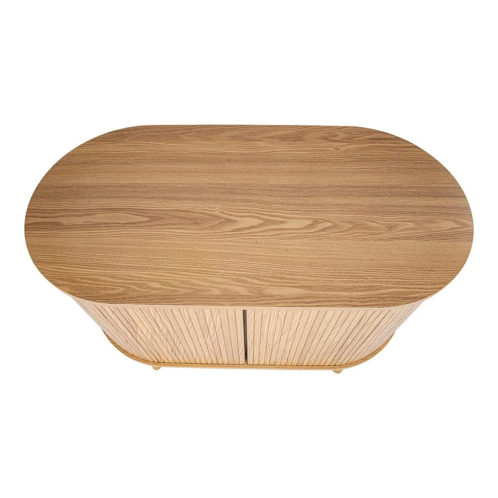 Natural Wood Ribbed Sideboard Cabinet - Furniture