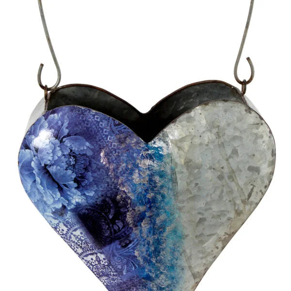 Natures Art’ W Blue Heart Hanging Planter 24cm - Home &