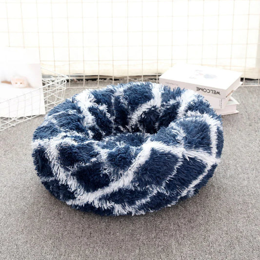 Navy Blue 50cm Cozy Round Pet Bed - Plush Cat & Dog Bed