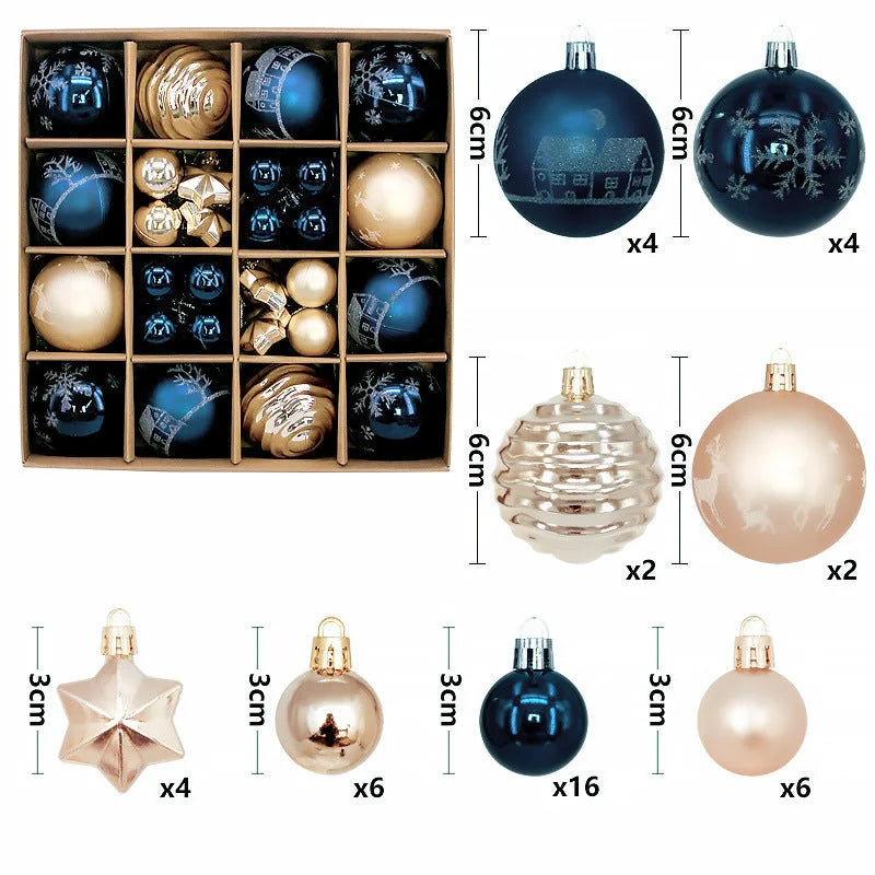 Navy blue and white 44-Piece Assorted Christmas Baubles Set