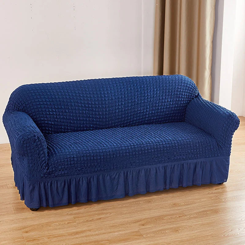 Navy Blue Single Sofa Bubble Gauze Sofa Cover with Skirt
