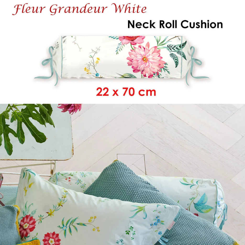 Neck Roll Cushion PIP Studio Fleur Grandeur - White