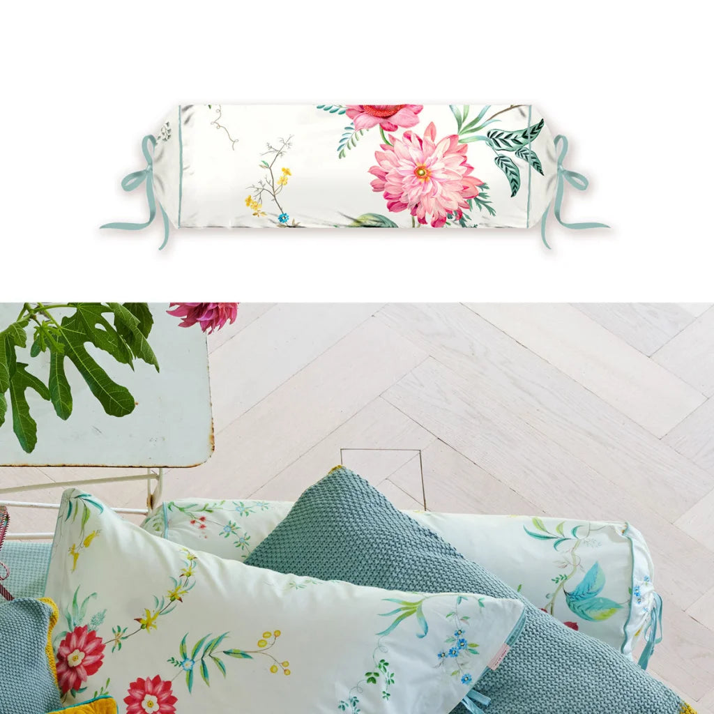 Neck Roll Cushion PIP Studio Fleur Grandeur - White