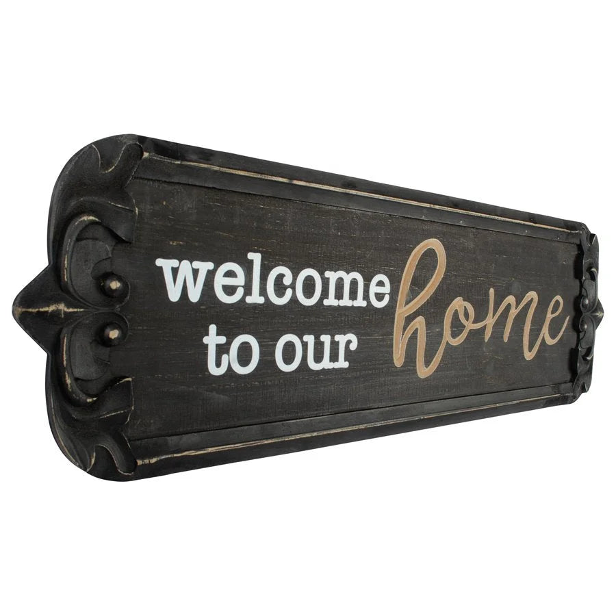 Nero ’Welcome to Our Home’ Carved Wall Art 80x25cm - Home &