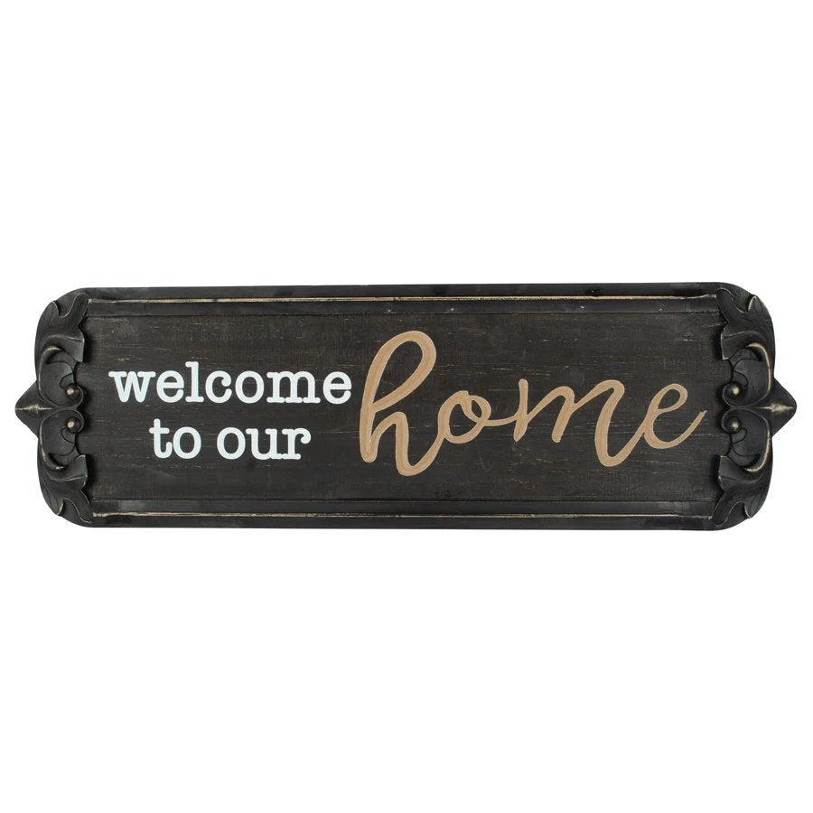 Nero ’Welcome to Our Home’ Carved Wall Art 80x25cm - Home &