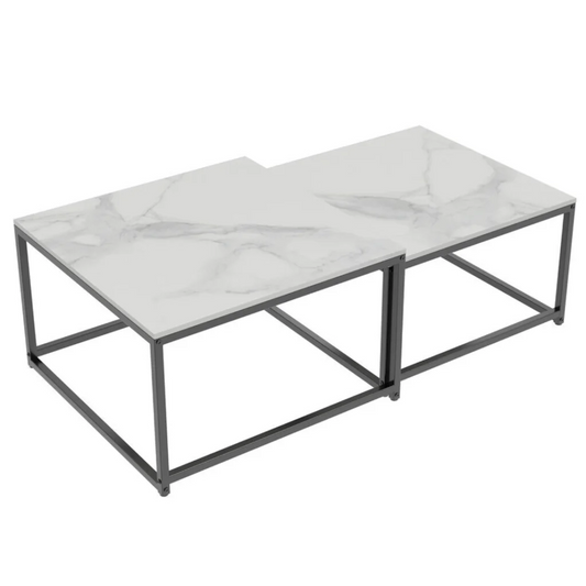Nested Coffee Table Set Ciest Square - White Marble Stone