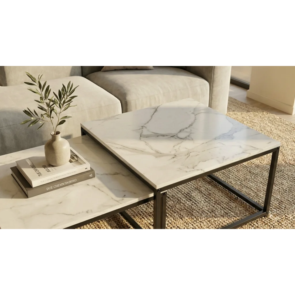 Nested Coffee Table Set Ciest Square - White Marble Stone