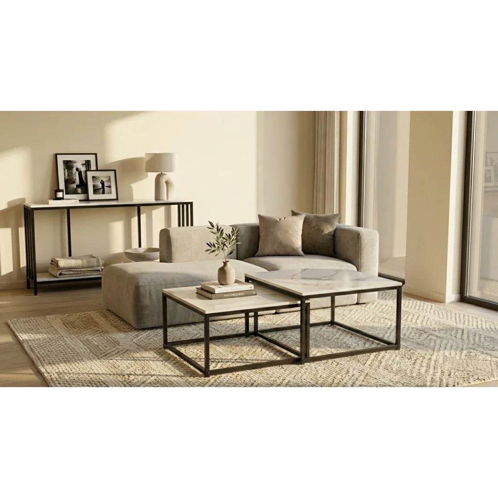 Nested Coffee Table Set Ciest Square - White Marble Stone