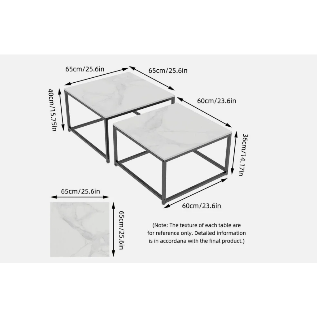 Nested Coffee Table Set Ciest Square - White Marble Stone