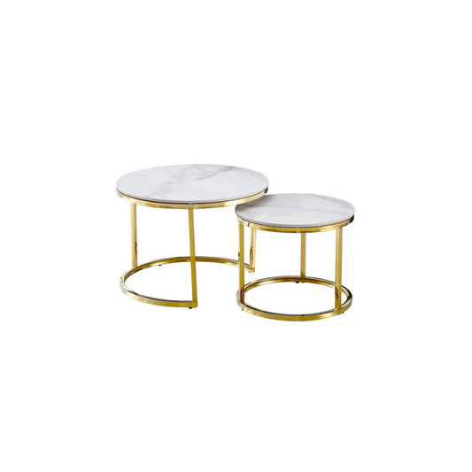Nesting Style Coffee Table - White on Gold - 60cm/40cm