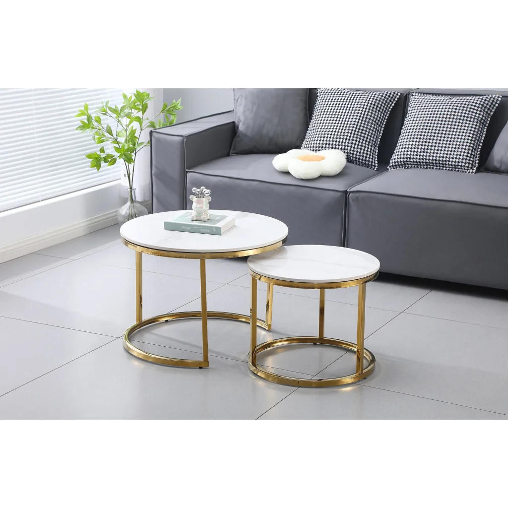 Nesting Style Coffee Table - White on Gold - 60cm/40cm