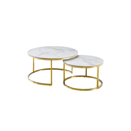 Nesting Style Coffee Table - White on Gold Stainless Steel