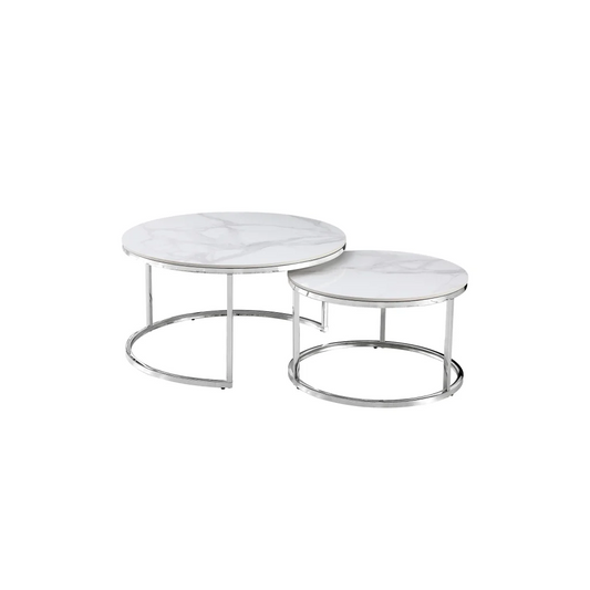 Nesting Style Coffee Table - White on Silver Stainless
