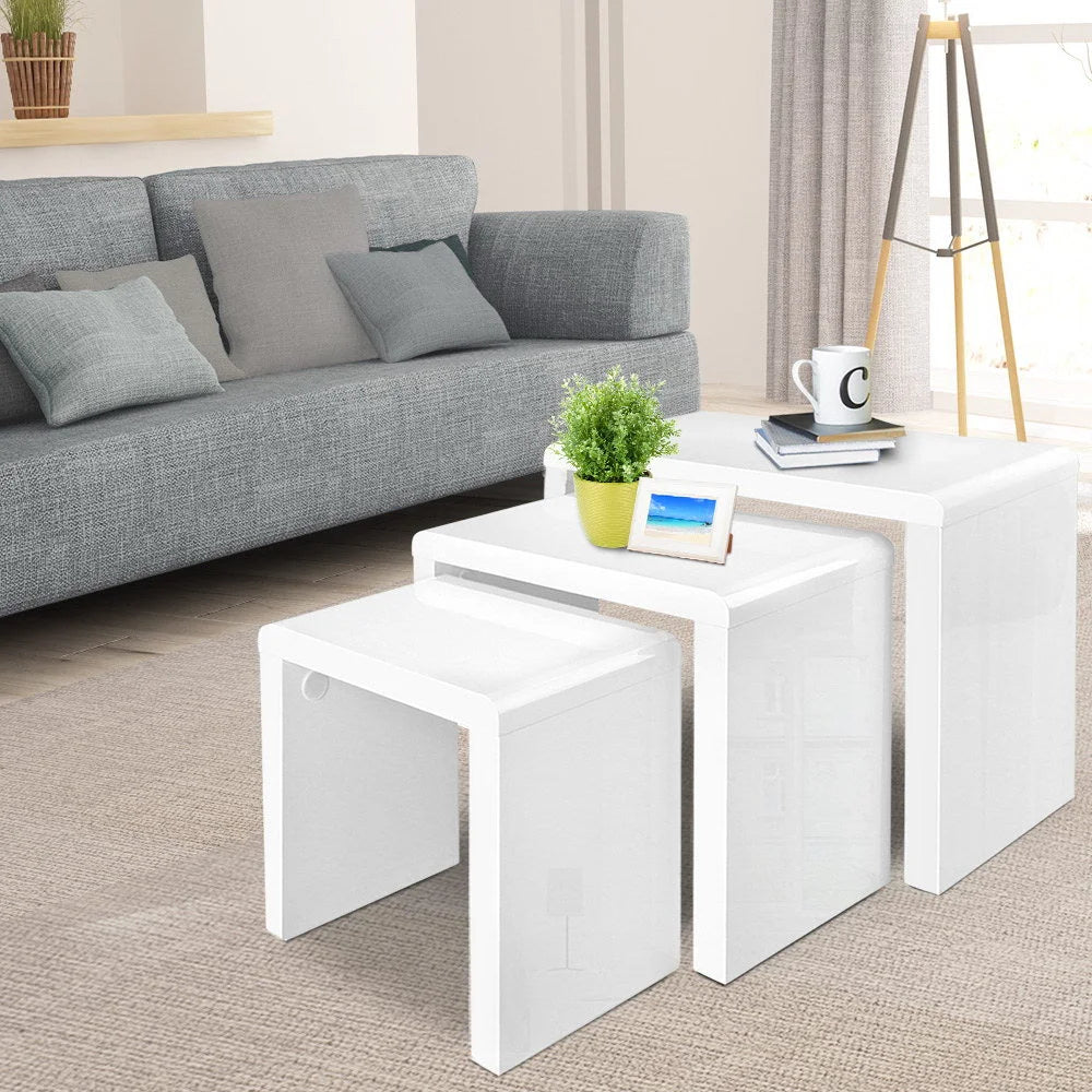 Nesting tables set with living room