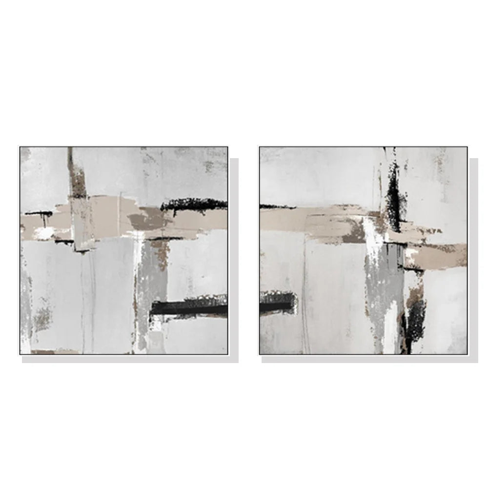 Neutral Abstract Wall Art Canvas 90cmx90cm 2 Sets White