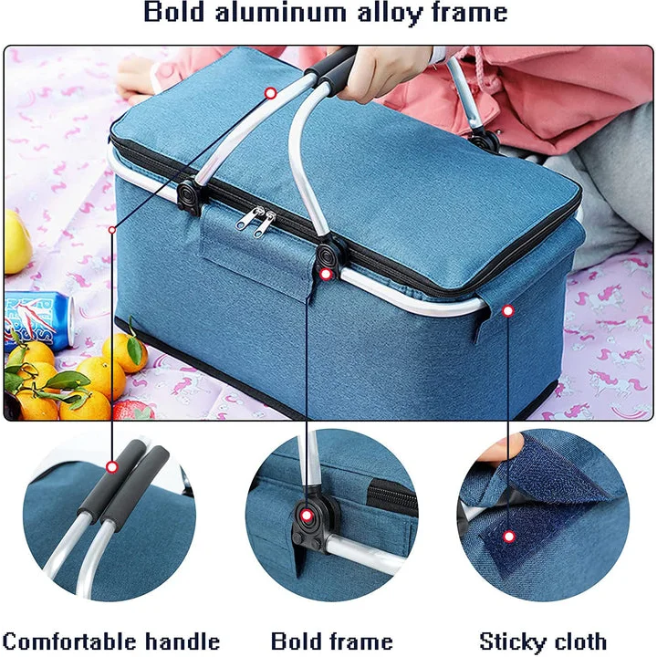 Nevy Blue Portable Aluminum Foil Insulated Picnic Basket