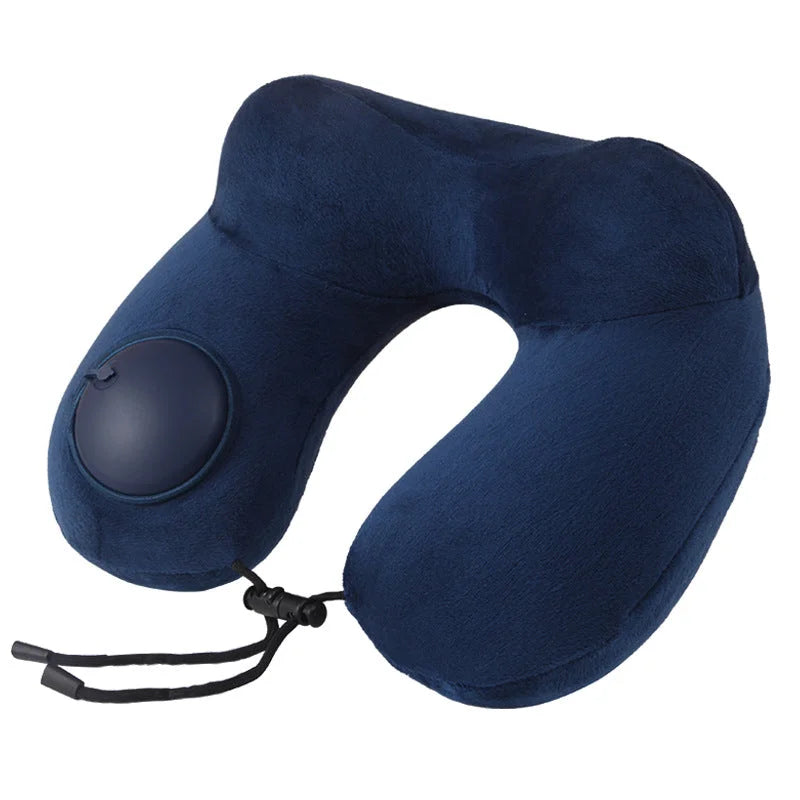Nevy Blue Press-to-Inflate Travel Neck Pillow - Ergonomic
