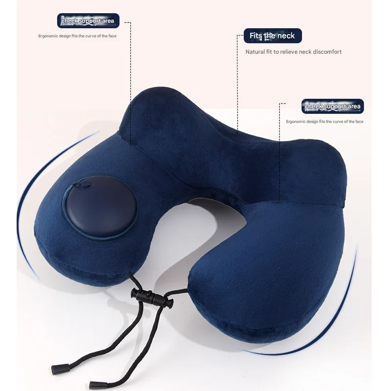 Nevy Blue Press-to-Inflate Travel Neck Pillow - Ergonomic