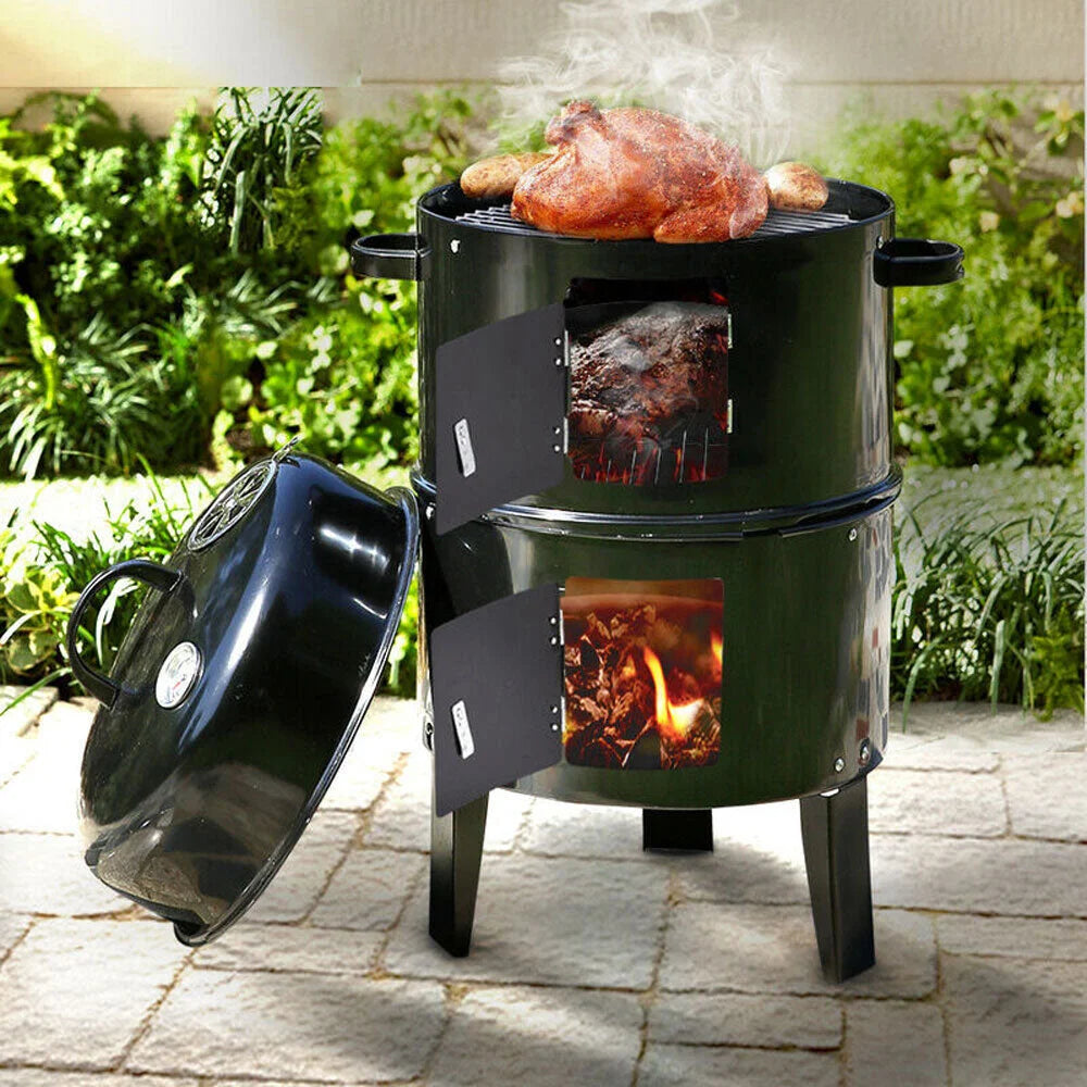 NEW 3in1 Portable Charcoal Vertical Smoker BBQ Roaster
