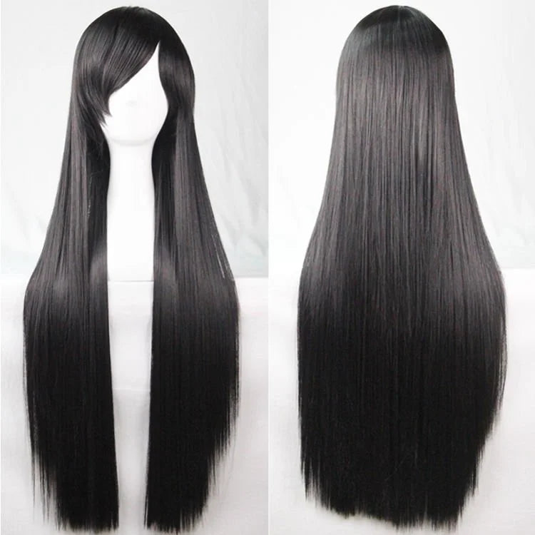New 80cm Straight Sleek Long Full Hair Wigs w Side Bangs