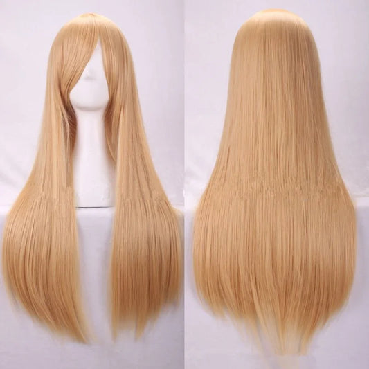 New 80cm Straight Sleek Long Full Hair Wigs w Side Bangs