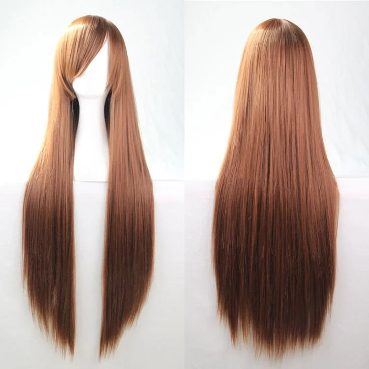 New 80cm Straight Sleek Long Full Hair Wigs w Side Bangs