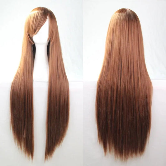 New 80cm Straight Sleek Long Full Hair Wigs w Side Bangs